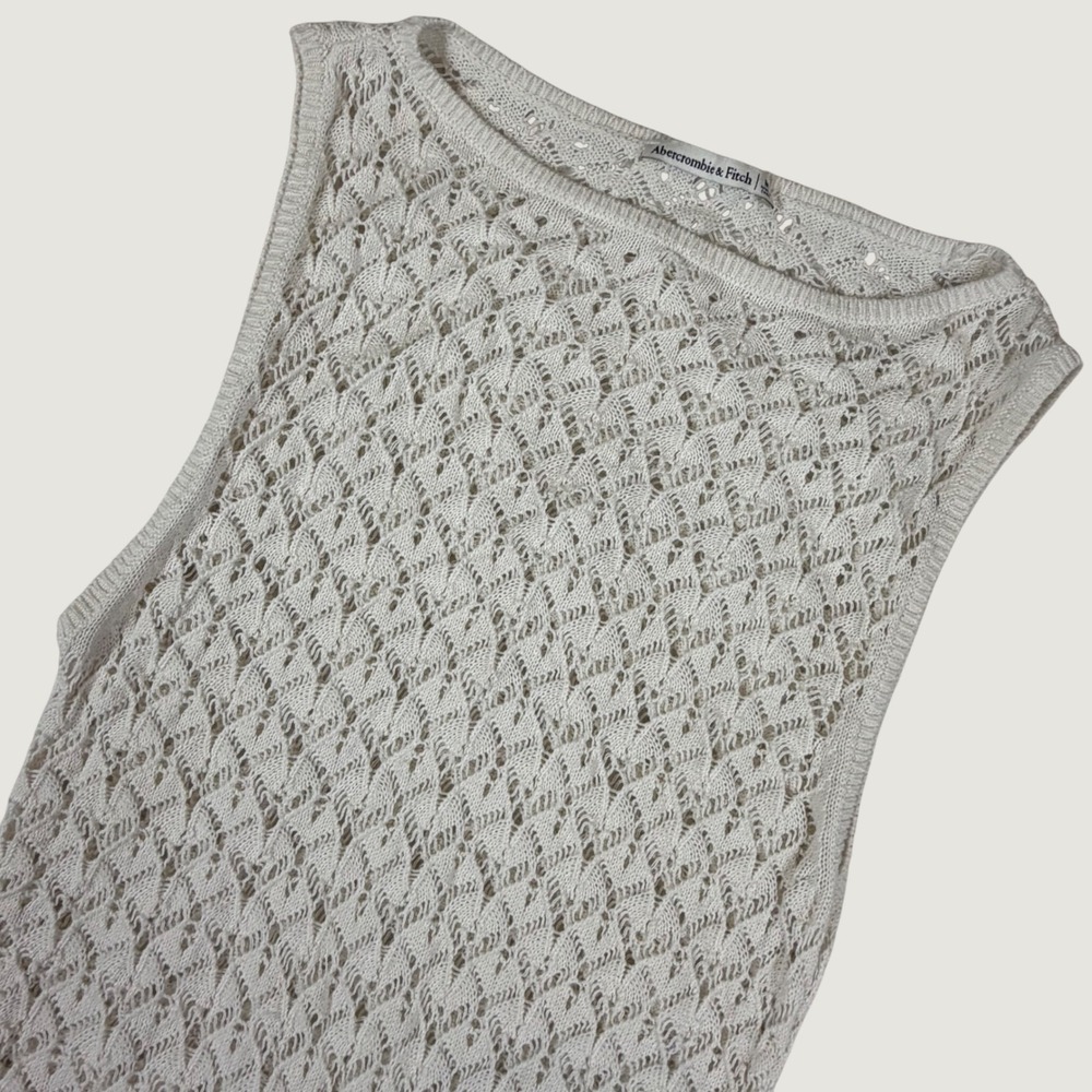 Abercrombie & Fitch Cream Pointelle Knit Sleeveless Tunic Top Womens Medium